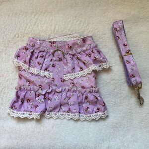 Vintage Floral Dog Dress with Leash Dog Harness Dress Leash Set Puppy Cat Rabbit